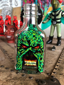 Reverse Painted Bottle SwampThing Round 2