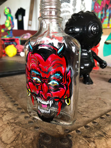 Reverse Painted Glass Bottle Devil. Round 2